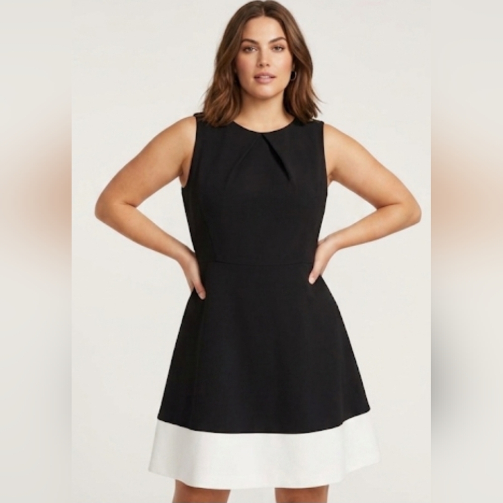 Classic Black Strapless-Style Dress with White Hem size:16